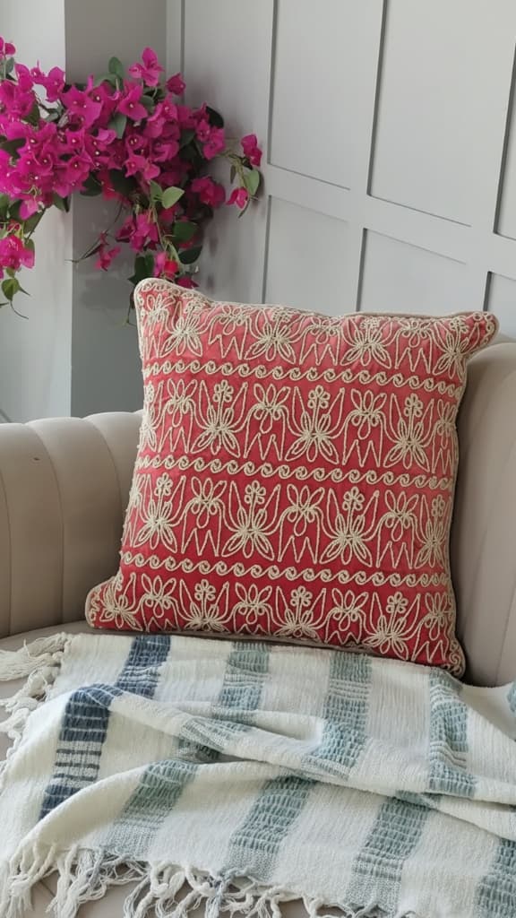 Ruby Embroidered Motif Cushion