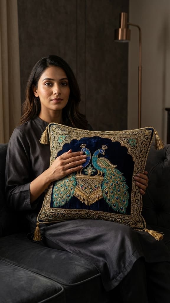Royal Peacock Velvet Cushion